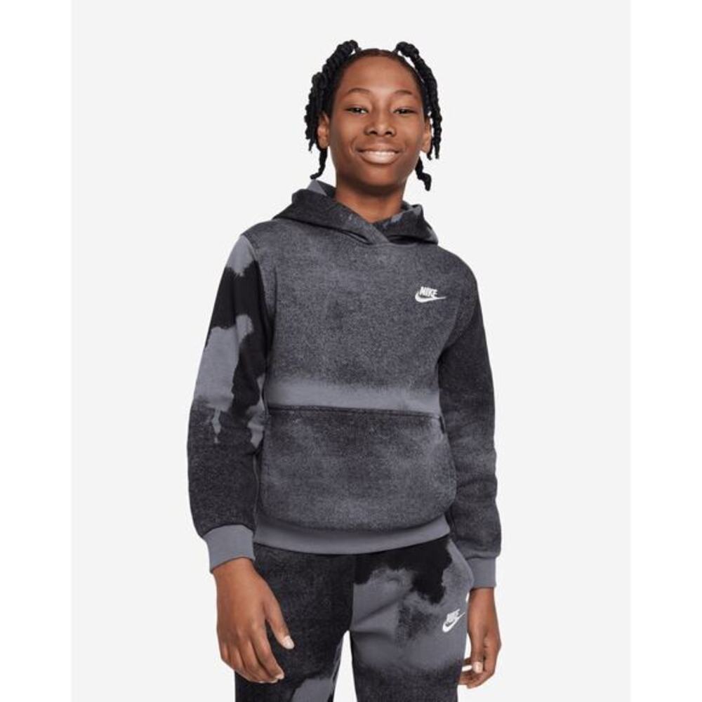 Nike Grade School NSW Club Fleece Pullover Hoodie Black Iron Grey Size XS